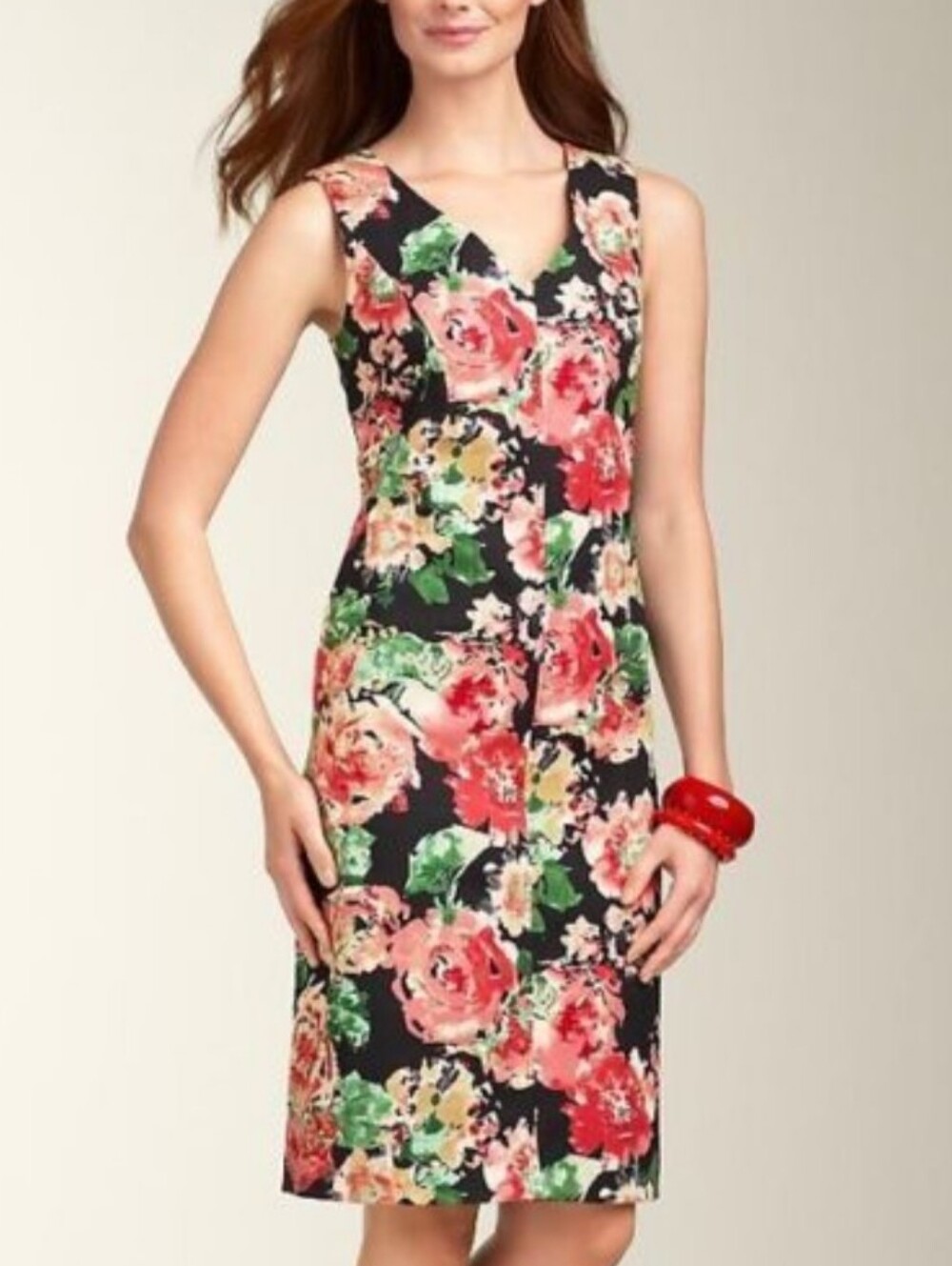 Talbots Black Pink Floral Sheath Dress